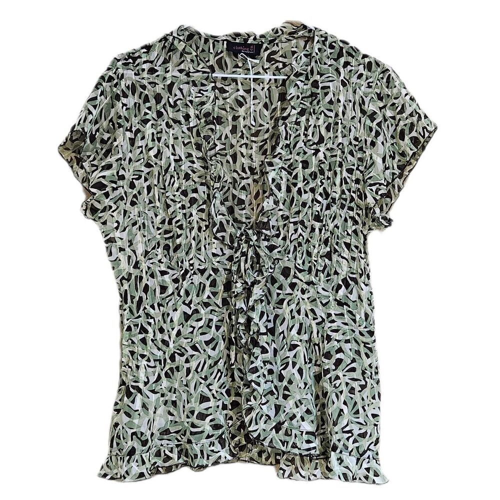 y2k gyaru fairy green brown print front tie top